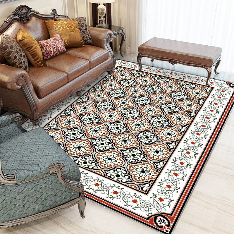 Avtoit | Persian Moroccan Carpet in Brown Geometric Floral Pattern Carpet Polyester Anti-Slip Back Carpet for Home Decoration