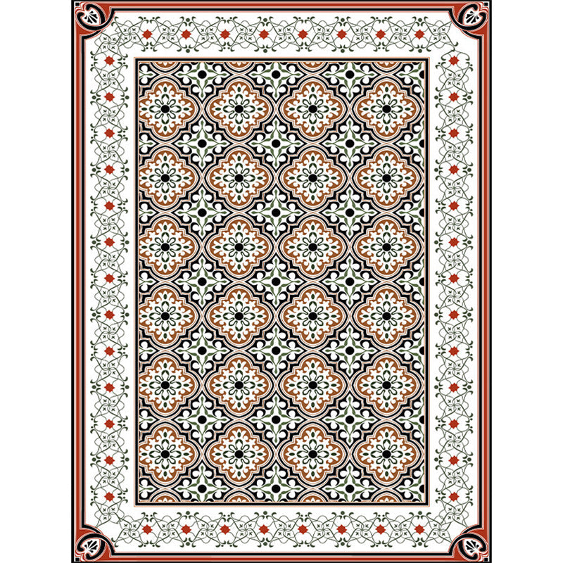 Avtoit | Persian Moroccan Carpet in Brown Geometric Floral Pattern Carpet Polyester Anti-Slip Back Carpet for Home Decoration