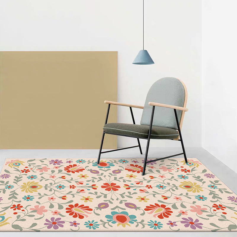 Avtoit | Vintage Floral Pattern Rug Pink Polyester Rug Machine Washable Non-Slip Rug for Bedroom
