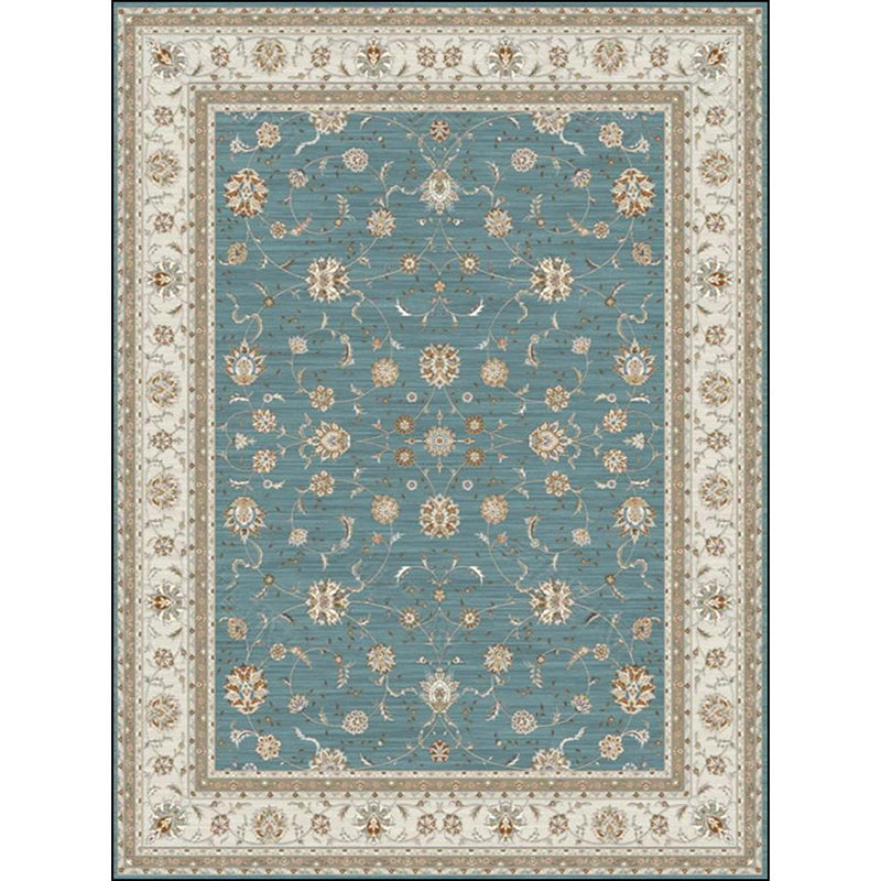 Avtoit | Blue and Khaki Classic Rug Polyester Floral Pattern Rug Washable Non-Slip Back Rug for Living Room