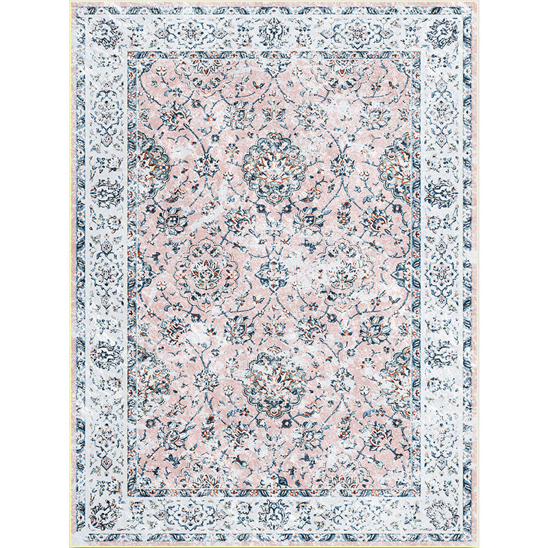 Avtoit | Shabby Chic Floral Pattern Rug Light Pink and Blue Polyester Rug Machine Washable Non-Slip Area Rug for Bedroom