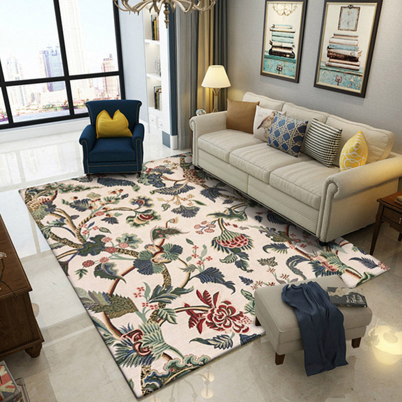 Avtoit | Light Yellow Vintage Carpet Polyester Flower and Leaf Pattern Carpet Washable Non-Slip Background Carpet for Living Room