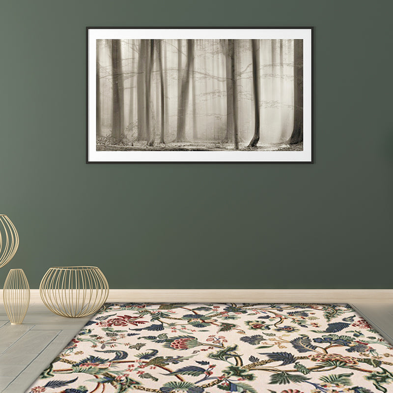 Avtoit | Light Yellow Vintage Carpet Polyester Flower and Leaf Pattern Carpet Washable Non-Slip Background Carpet for Living Room