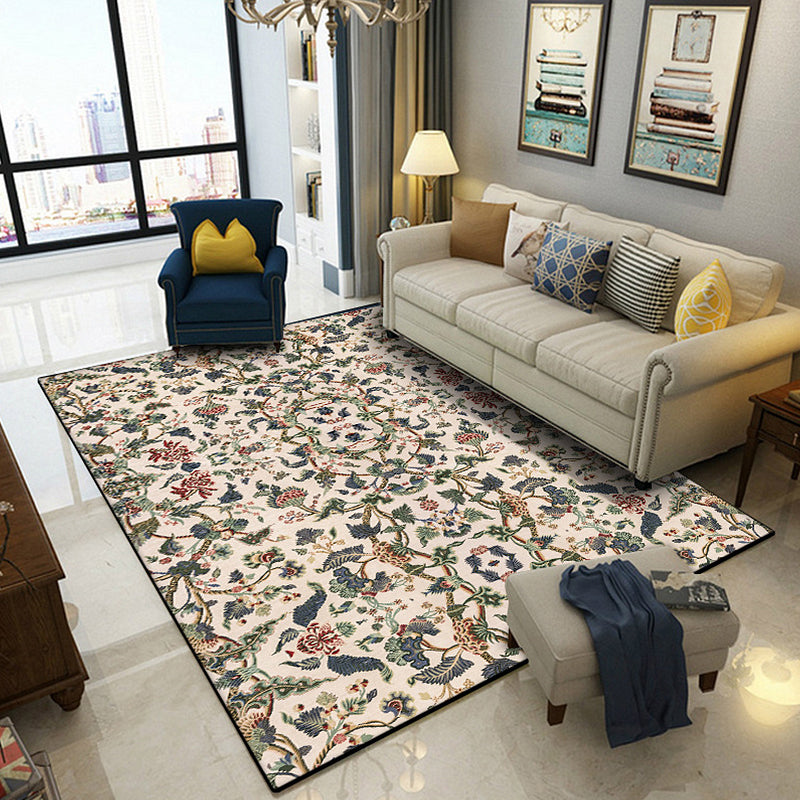 Avtoit | Retro Floral Pattern Carpet Light Yellow Classic Carpet Polyester Washable Non-Slip Back Carpet for Living Room