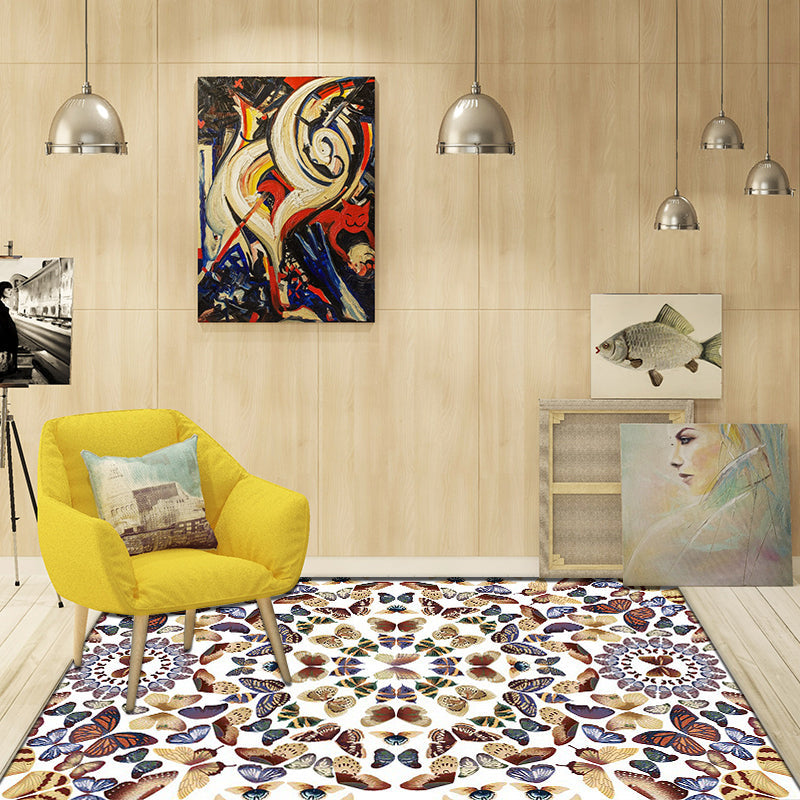 Avtoit | Black and White Vintage Carpet Polyester Butterfly Pattern Carpet Washable Non-Slip Back Carpet for Living Room
