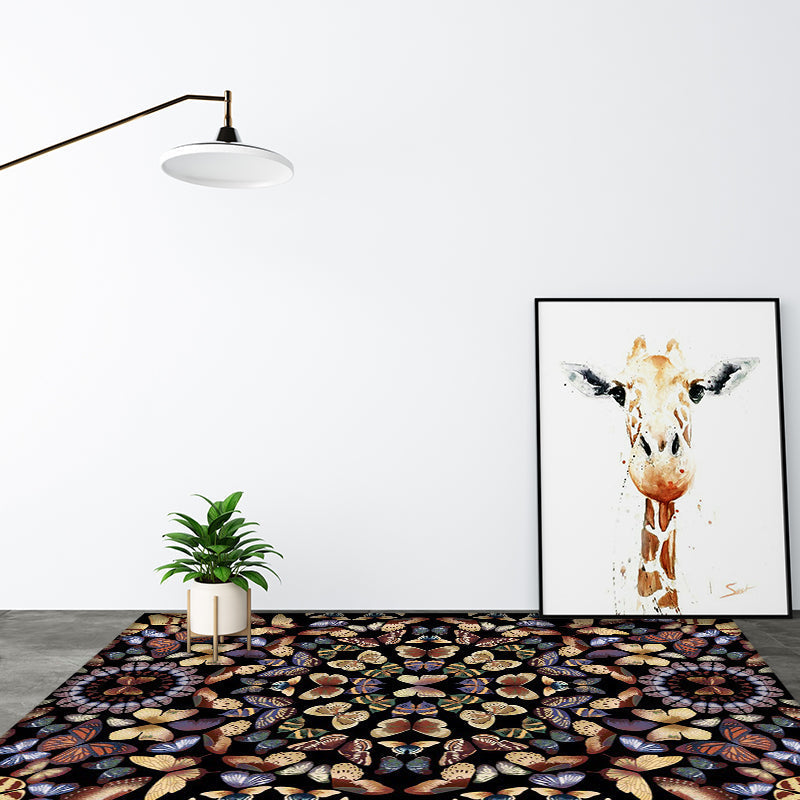 Avtoit | Black and White Vintage Carpet Polyester Butterfly Pattern Carpet Washable Non-Slip Back Carpet for Living Room