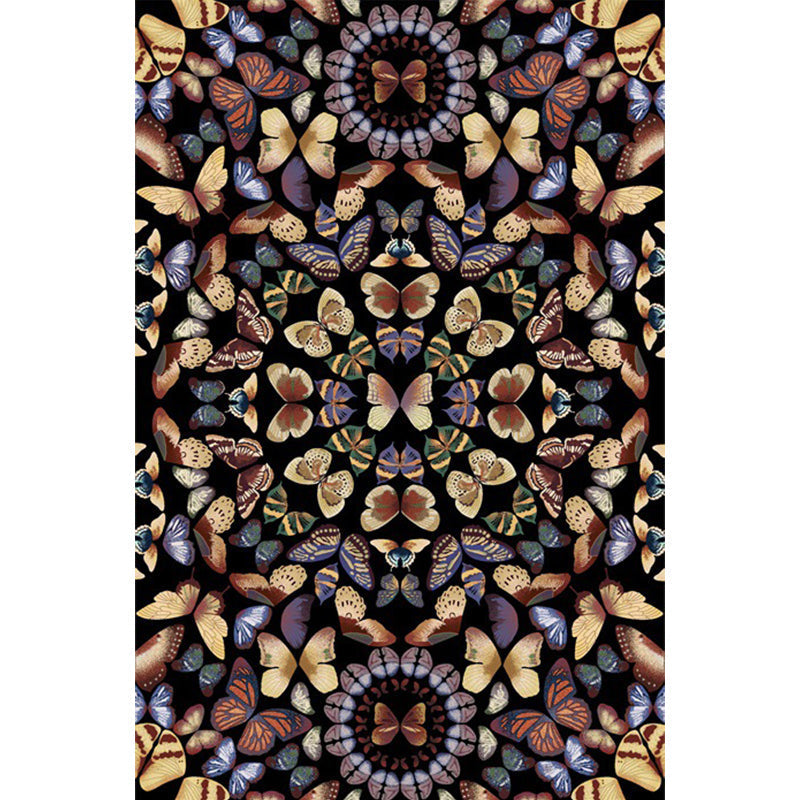 Avtoit | Black and White Vintage Carpet Polyester Butterfly Pattern Carpet Washable Non-Slip Back Carpet for Living Room