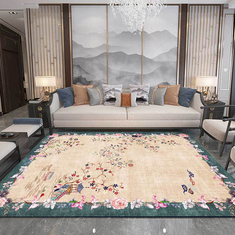 Avtoit | Light brown vintage carpet made of polyester with floral pattern, washable, non-slip back, carpet for the living room