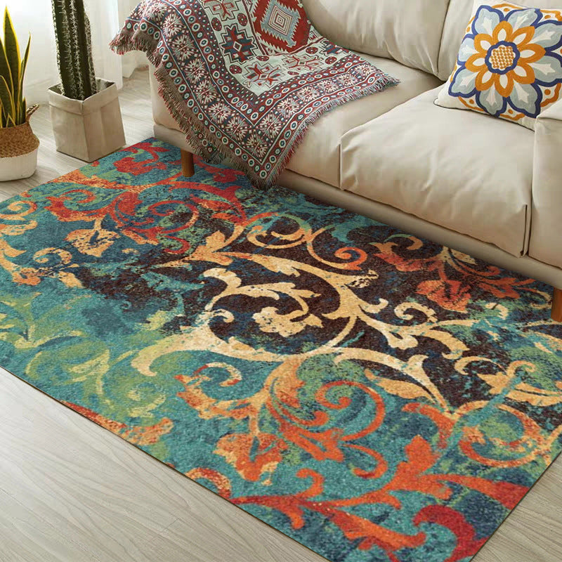Avtoit | Classic paisley pattern rug Green and Orange Polyester rug Machine washable Non-slip carpet for the bedroom