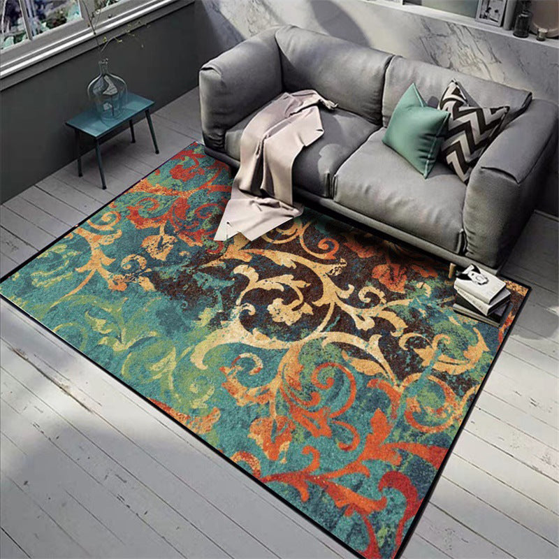 Avtoit | Classic paisley pattern rug Green and Orange Polyester rug Machine washable Non-slip carpet for the bedroom