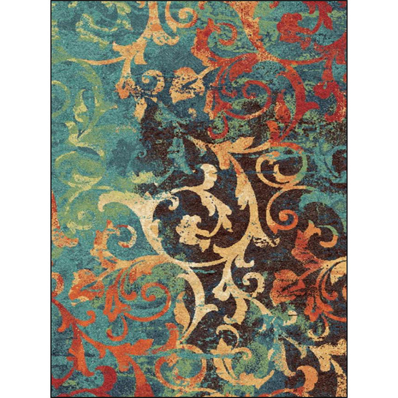 Avtoit | Classic paisley pattern rug Green and Orange Polyester rug Machine washable Non-slip carpet for the bedroom