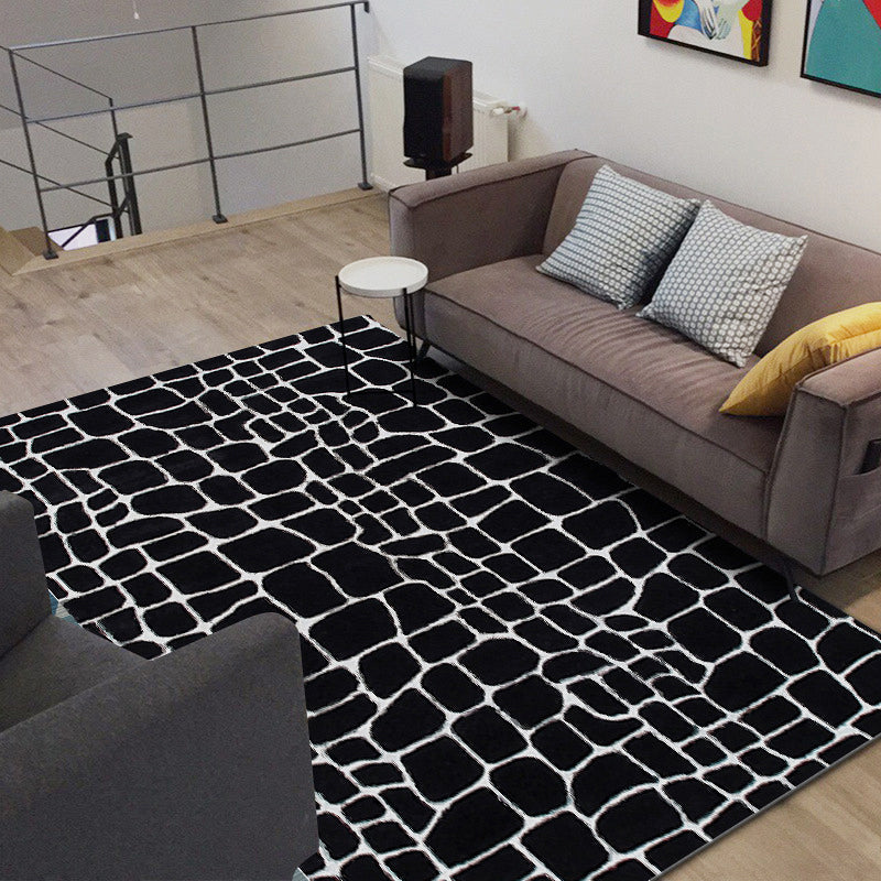 Avtoit | Black and White Contemporary Rug Polyester Crocodile Pattern Rug Washable Non-Slip Backing Carpet for Living Room