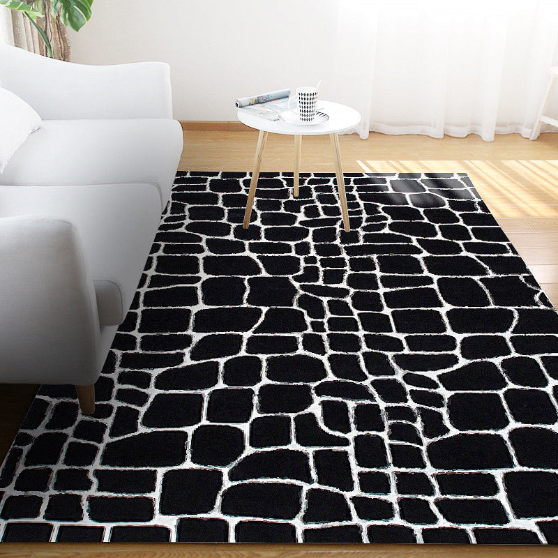 Avtoit | Black and White Contemporary Rug Polyester Crocodile Pattern Rug Washable Non-Slip Backing Carpet for Living Room
