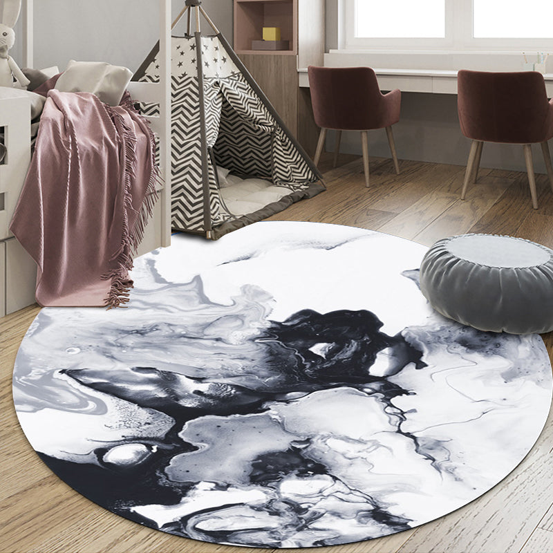 Avtoit | Black and White Bedroom Carpet Modern Abstract Oil Painting Pattern Area Rug Polyester Non-Slip Washable Rug
