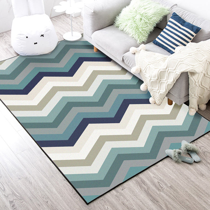 Avtoit | Blue Bedroom Carpet New Arrival Geometric Wave Pattern Carpet Polyester Stain Resistant Carpet