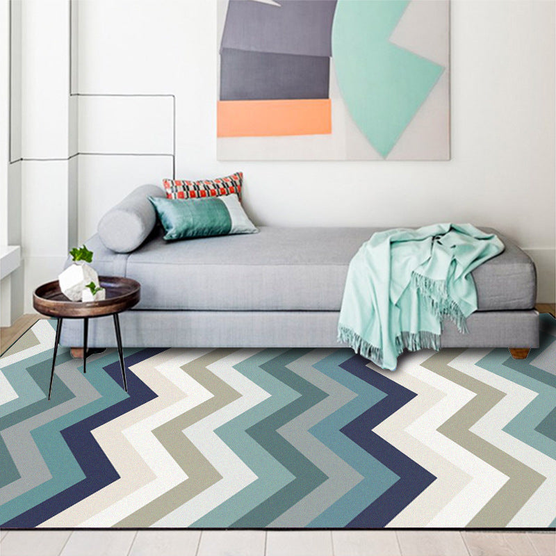 Avtoit | Blue Bedroom Carpet New Arrival Geometric Wave Pattern Carpet Polyester Stain Resistant Carpet