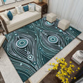 Avtoit | Southwest Living Room Rug in White and Blue Circle Line Print Rug Polyester Stain Resistant Area Rug
