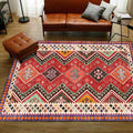 Avtoit | Red Bedroom Rug Southwestern Geometric Diamond Wave Pattern Rug Polyester Non-Slip Backing Rug