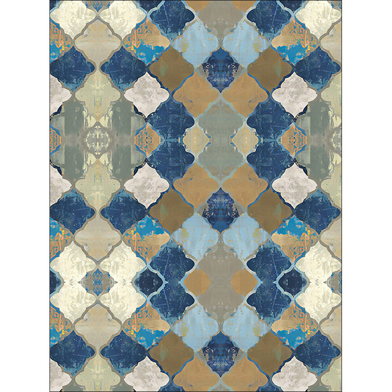 Avtoit | Oriental Moroccan Carpet in Blue Abstract Oil Painting Pattern Carpet Polyester Non-Slip Carpet for Home Decoration