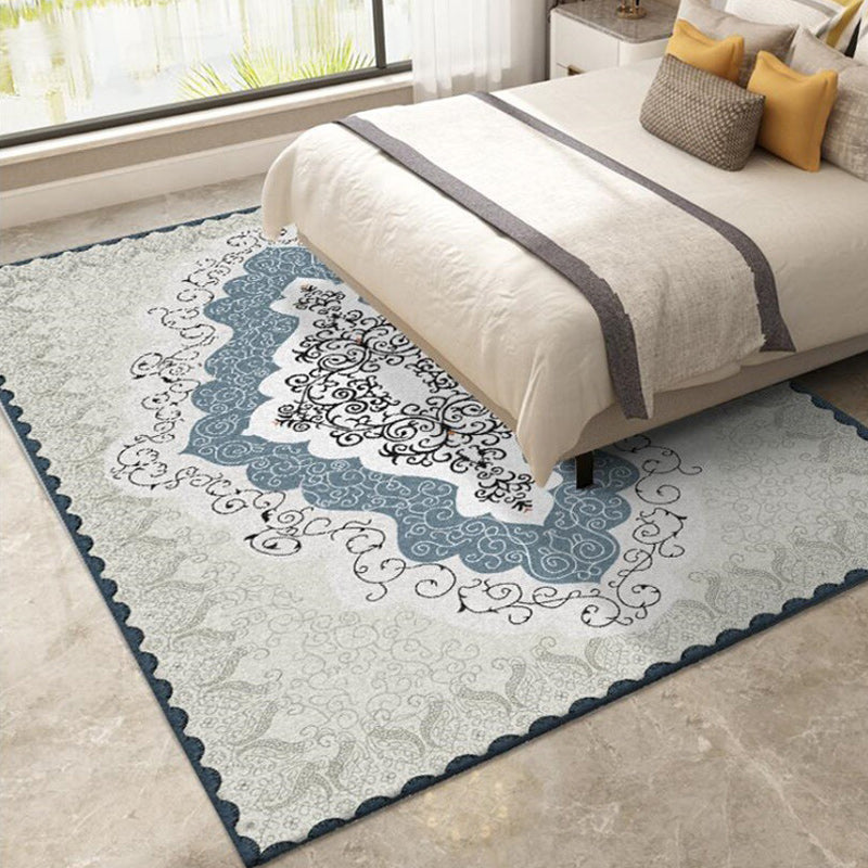 Avtoit | Mediterranean Moroccan rug in blue and gray medallion pattern rug polyester non-slip rug for home decor
