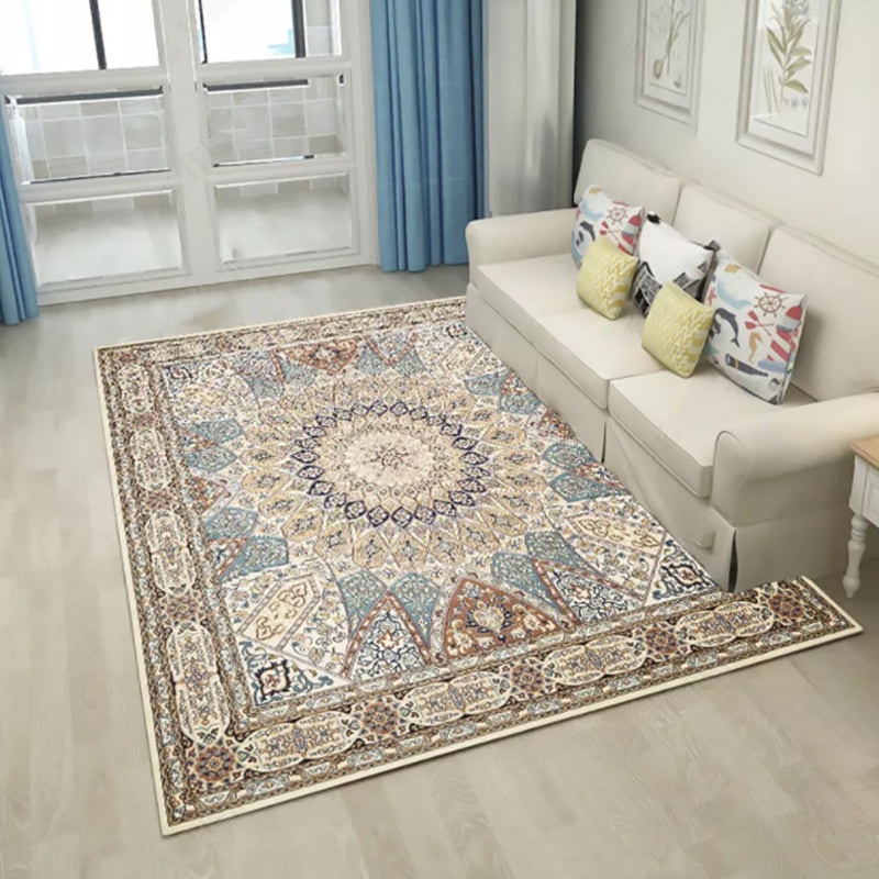 Avtoit | Brown Bedroom Rug Moroccan Medallion Pattern Area Rug Polyester Non-Slip Machine Washable Rug