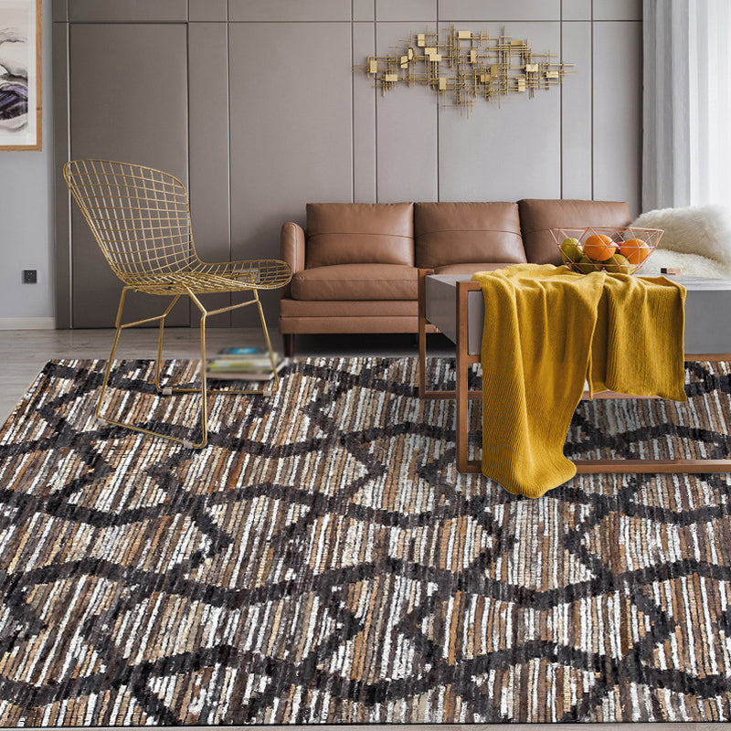 Avtoit | Brown Bedroom Carpet Novelty Geometry Stripes Wave Pattern Carpet Polyester Non-Slip Back Carpet