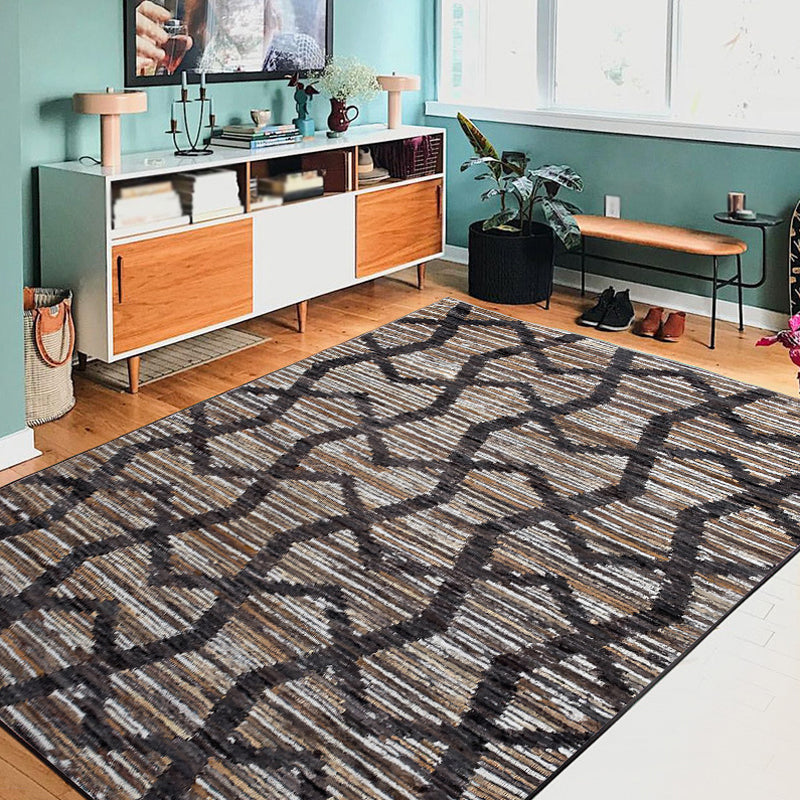 Avtoit | Brown Bedroom Carpet Novelty Geometry Stripes Wave Pattern Carpet Polyester Non-Slip Back Carpet