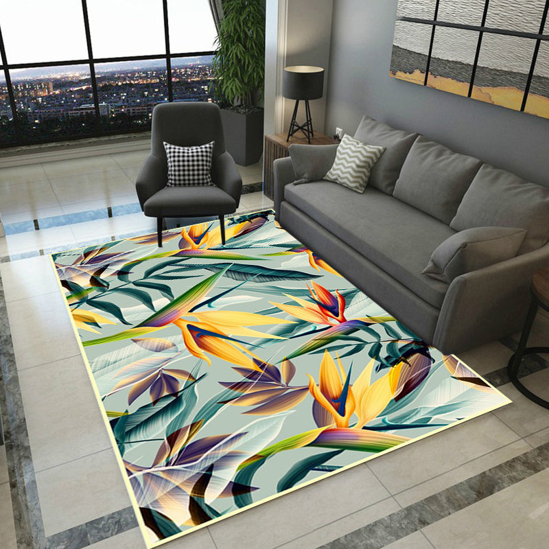 Avtoit | Vintage living room rug in green botanical leaf print rug polyester pet-friendly washable area rug