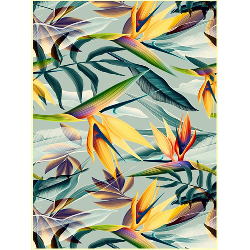 Avtoit | Vintage living room rug in green botanical leaf print rug polyester pet-friendly washable area rug