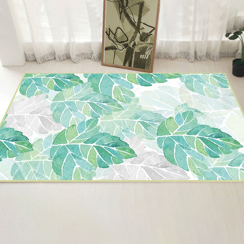Avtoit | Green and White Bedroom Carpet Tropical Botanical Leaf Pattern Area Rug Polyester Stain-Resistant Washable Rug