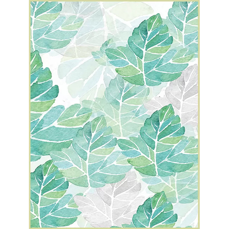Avtoit | Green and White Bedroom Carpet Tropical Botanical Leaf Pattern Area Rug Polyester Stain-Resistant Washable Rug