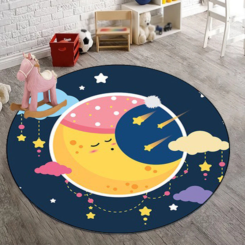 Avtoit | Blue Children's Room Carpet Children's Fairy Tale Moon Stars Pattern Carpet Polyester  
Non-Slip Back Carpet