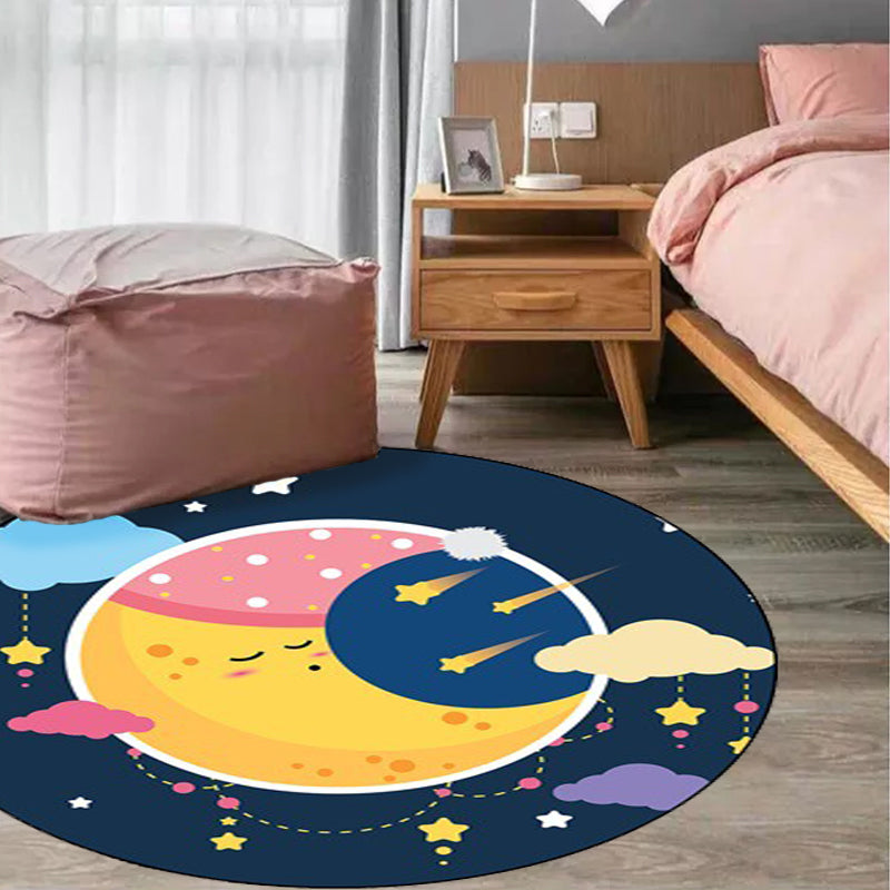 Avtoit | Blue Children's Room Carpet Children's Fairy Tale Moon Stars Pattern Carpet Polyester  
Non-Slip Back Carpet