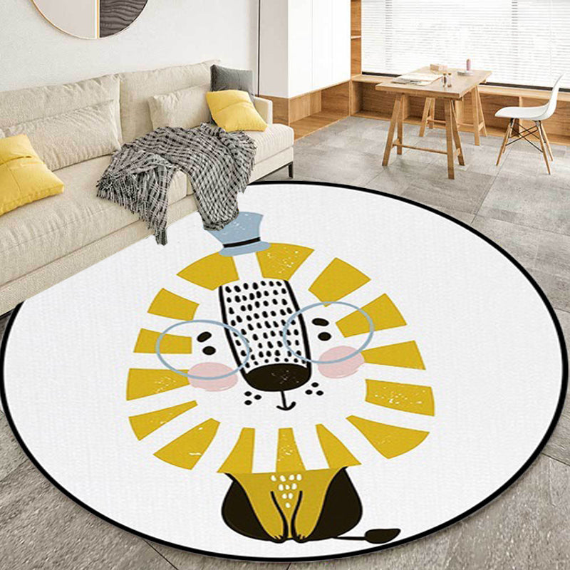 Avtoit | White Children's Room Rug Children's Animal Lion Pattern Rug Polyester Non-Slip Backing Rug