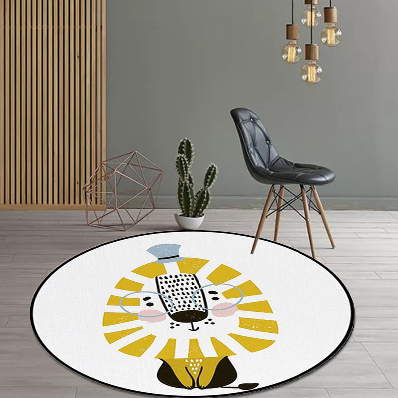 Avtoit | White Children's Room Rug Children's Animal Lion Pattern Rug Polyester Non-Slip Backing Rug