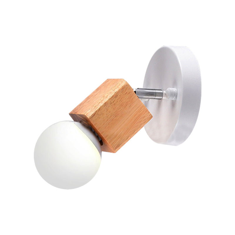 Avtoit | Black/White 1 Head Wall Lamp Sconces Industrial Style Wooden Square Wall Mount Light with Circular Wall Plate
