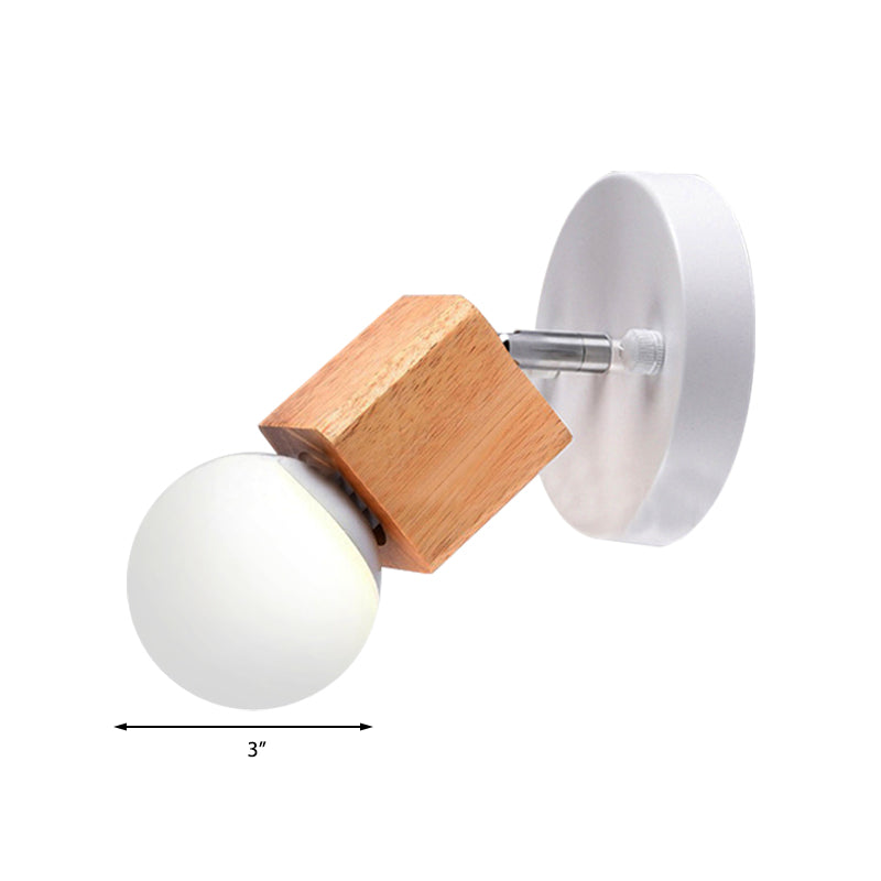 Avtoit | Black/White 1 Head Wall Lamp Sconces Industrial Style Wooden Square Wall Mount Light with Circular Wall Plate