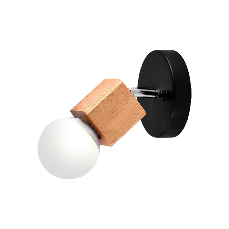 Avtoit | Black/White 1 Head Wall Lamp Sconces Industrial Style Wooden Square Wall Mount Light with Circular Wall Plate