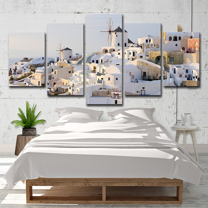 Avtoit | White Santorini Houses Wall Art Multi-Part Globally Inspired Bedroom Canvas Print