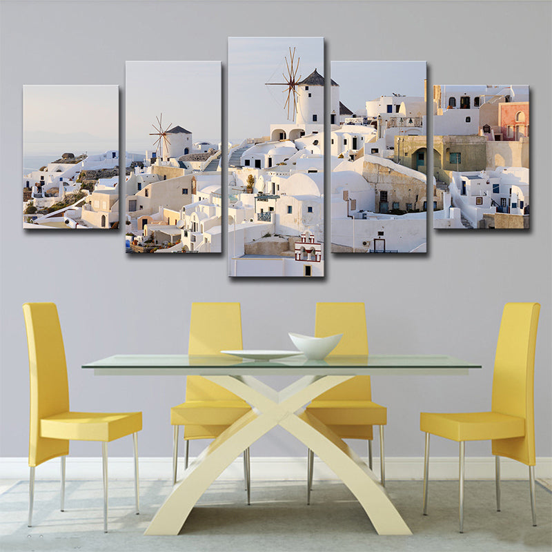 Avtoit | White Santorini Houses Wall Art Multi-Part Globally Inspired Bedroom Canvas Print