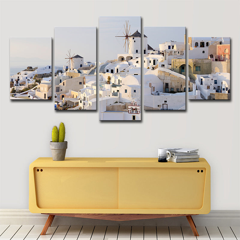 Avtoit | White Santorini Houses Wall Art Multi-Part Globally Inspired Bedroom Canvas Print