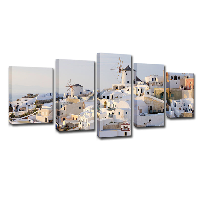 Avtoit | White Santorini Houses Wall Art Multi-Part Globally Inspired Bedroom Canvas Print