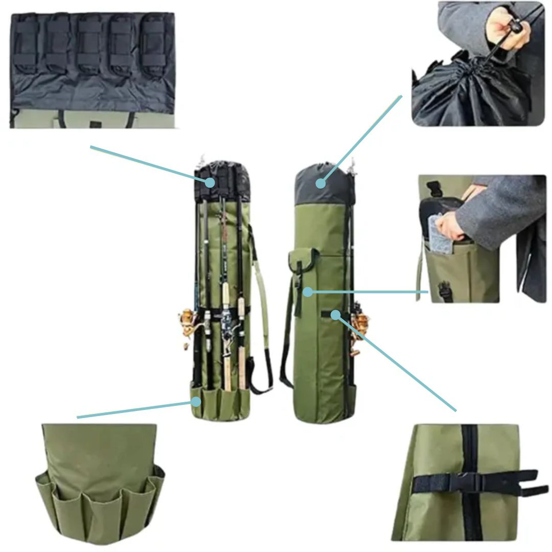 Avtoit | Fishing Rod Carry Bag – Foldable, Lightweight & Durable Storage with 5-Rod Capacity (Army Green)