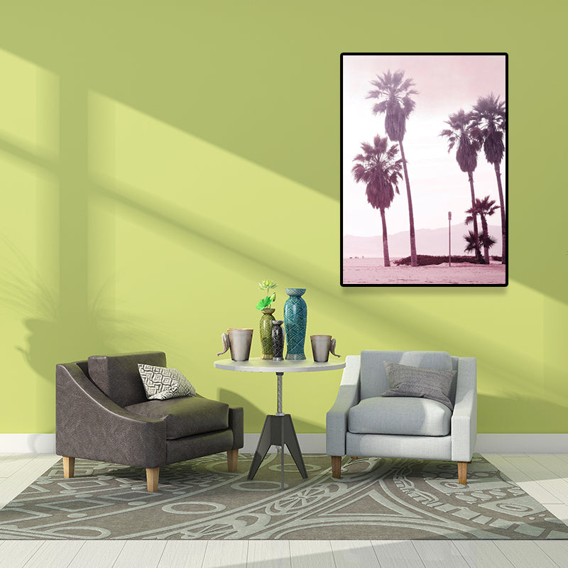 Avtoit | Pink Tropix Canvas Wall Art Areca Nut Palm at the Beach Landscape Wall Decoration for the Living Room