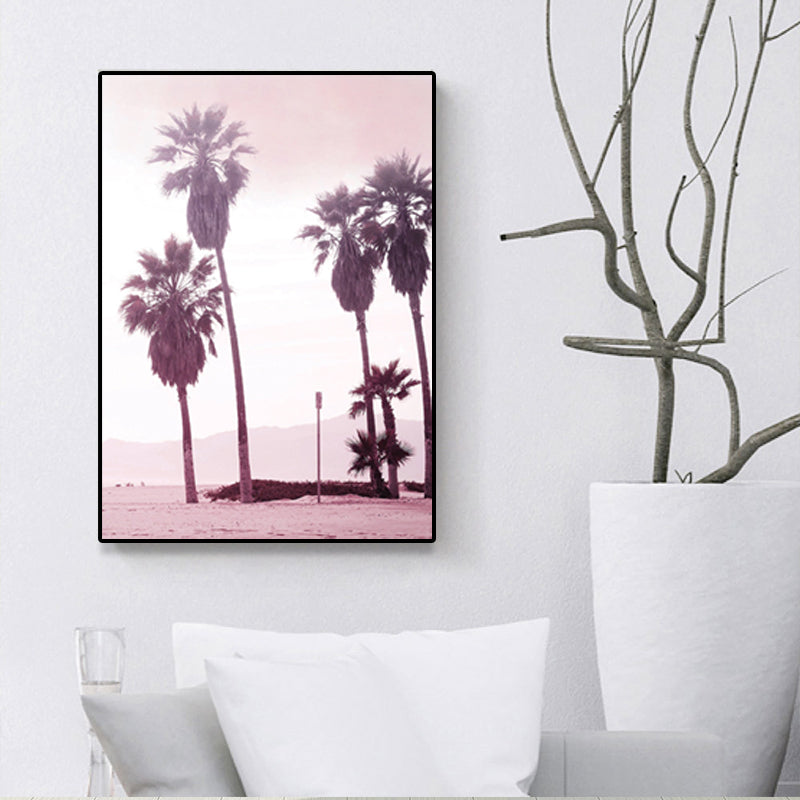 Avtoit | Pink Tropix Canvas Wall Art Areca Nut Palm at the Beach Landscape Wall Decoration for the Living Room