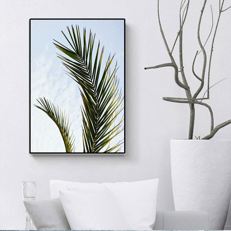 Avtoit | Tropics Palm Tree Branch Canvas Green-Blue Textured Wall Decoration for Dining Room
