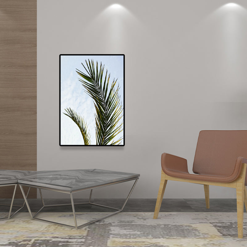 Avtoit | Tropics Palm Tree Branch Canvas Green-Blue Textured Wall Decoration for Dining Room