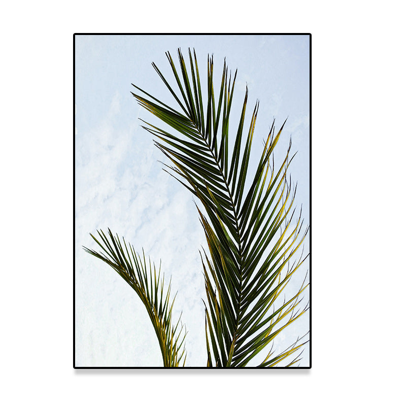 Avtoit | Tropics Palm Tree Branch Canvas Green-Blue Textured Wall Decoration for Dining Room