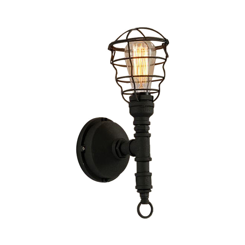 Avtoit | Vintage Industrial Coated Wall Lamp 1 Light Metal Wall Mount Light with Water Pipe in Black for Dining Room