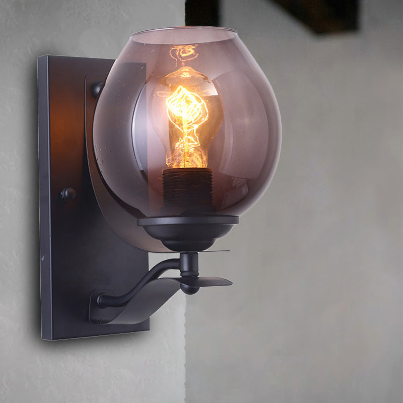 Avtoit | A light wall lamp with ball shade gray glass industrial café lighting fixture in black